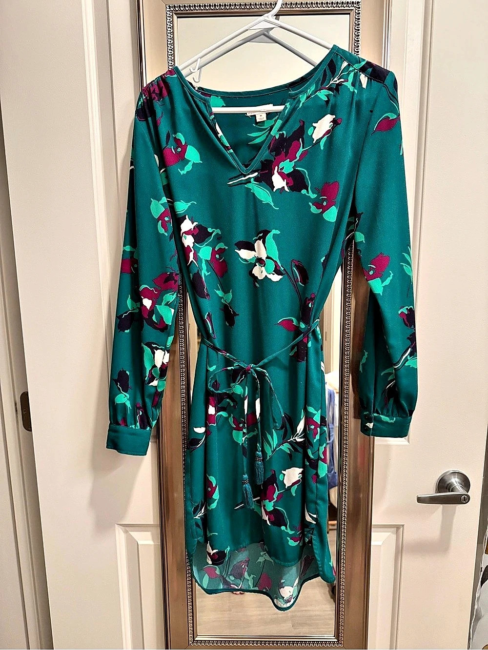 Merona Floral Mini Dress in Green Size Medium